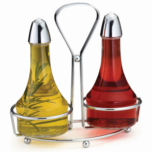 Tablecraft 608N Oil & Vinegar Set, 8oz Clear Glass & Chrome Rack