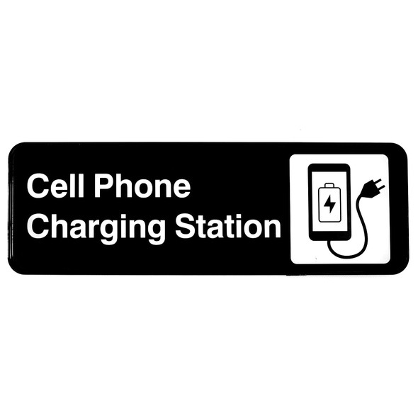 Tablecraft 394565 Cell Phone Charging Station Sign, 3 x9", Black & White