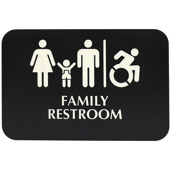 Tablecraft 695651 Family Restroom Accessible Sign, 6 x 9", Black & White