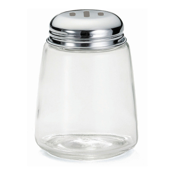 Tablecraft 262 Cheese Shaker, 8 oz., Modern Glass, Chrome Plated Slotted Top