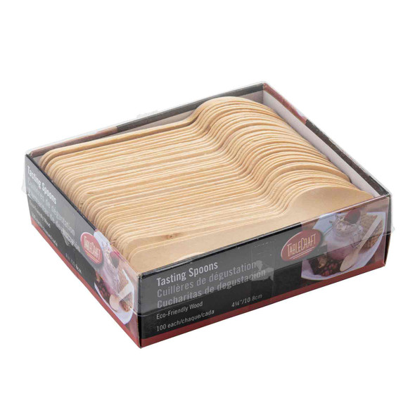 Tablecraft BAMSP425 Disposable Pinewood Spoon, 4-1/4" (100pcs/Pack)