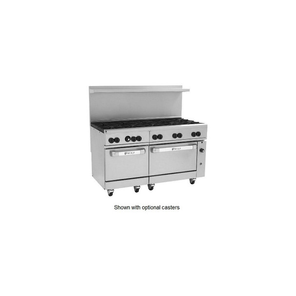 Wolf C60SS-10BP 358,000 Btu Propane Gas Restaurant Range, 10 Burner, 2 Standard Oven, Challenger XL Series