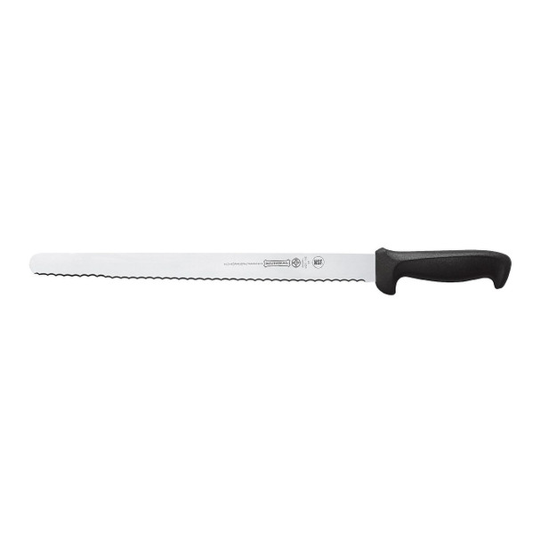 Mundial 5627-14E Slicer Knife, 14", Serrated Edge, Black Handle
