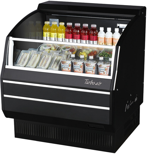 Turbo Air TOM-40SB-SP-A-N 39" Horizontal Open Display Merchandiser - Slim Line Solid Side Panel, Black Ext.& Int.
