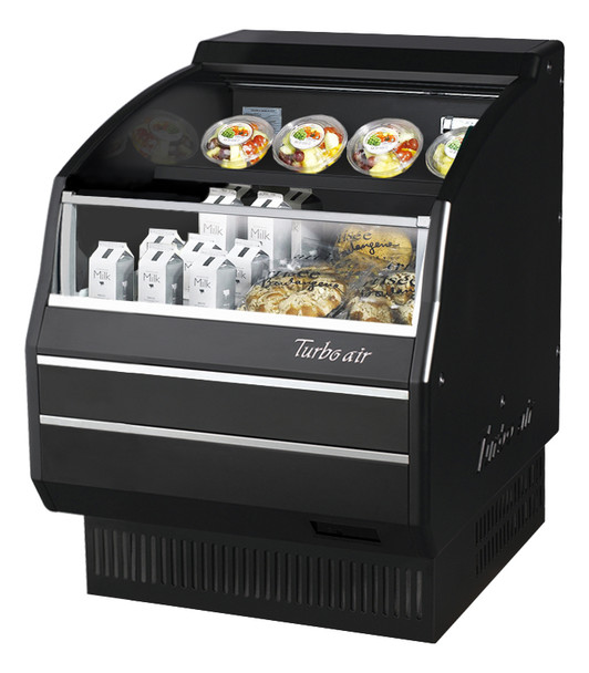 Turbo Air TOM-30LB-SP-A-N 28" Horizontal Open Display Merchandiser - Low Profile, Solid Side Panel, Black Ext.& Int.