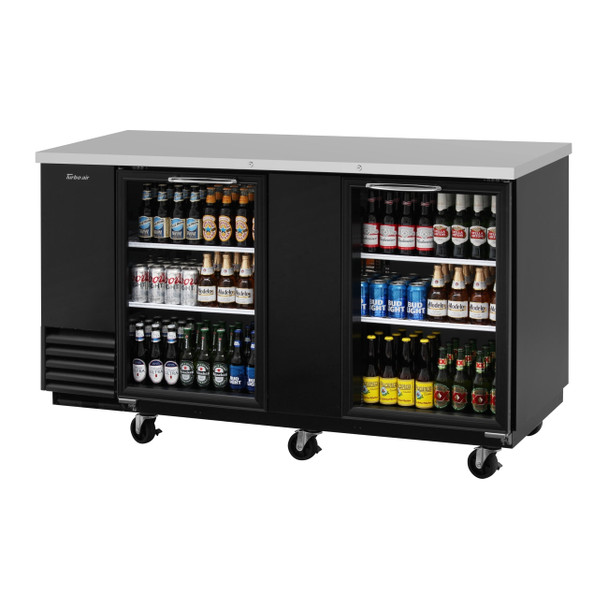 Turbo Air TBB-3SG-N 69" Back Bar Cooler, 2 Glass Door, Black Vinyl Exterior