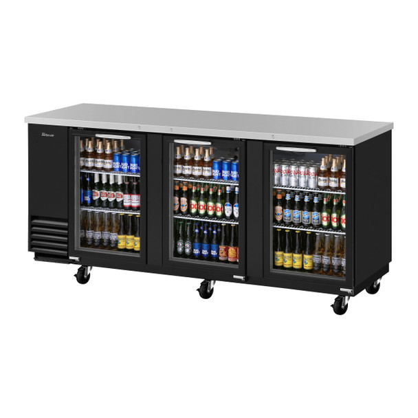 Turbo Air TBB-4SG-N 90" Back Bar Cooler, 3 Glass Door, Black Vinyl Exterior