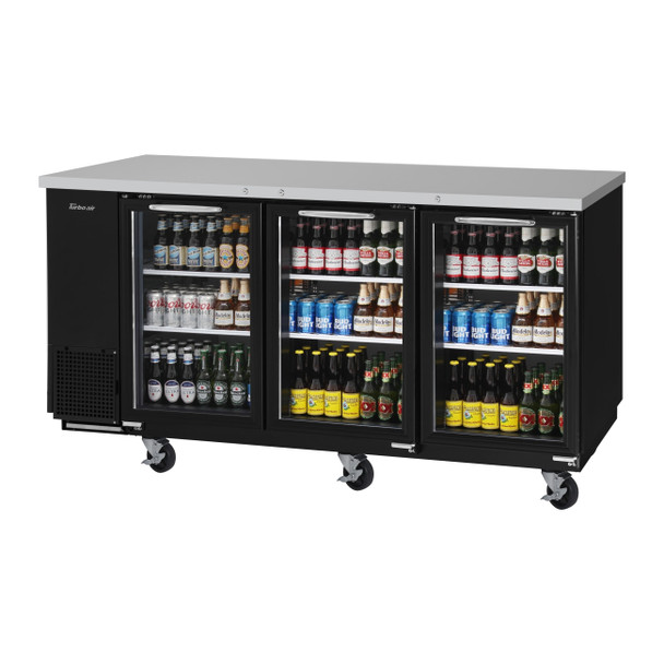 Turbo Air TBB-24-72SG-N 73" Back Bar Cooler, Shallow Depth, 3 Glass Door, Black Vinyl Ext.