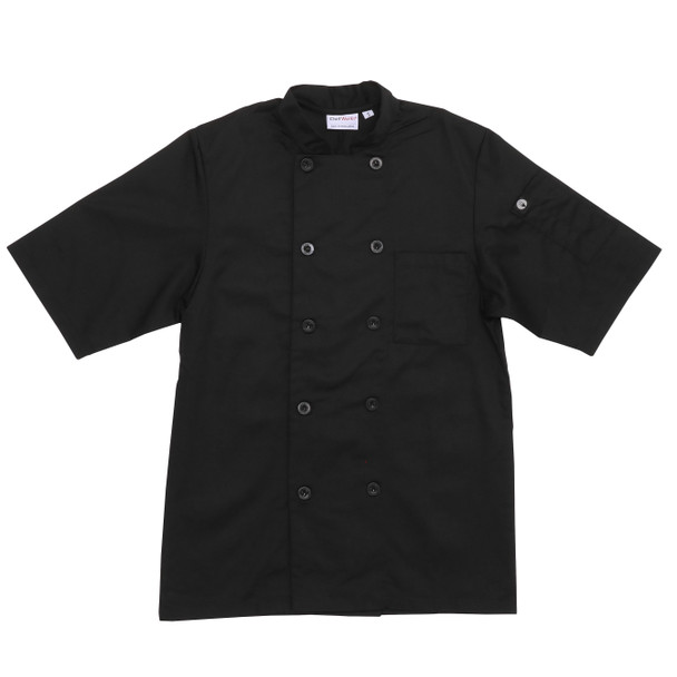 Chef Works BLSSBLKXL Chambery Chef Coat, Black, X-Large, Short Sleeve