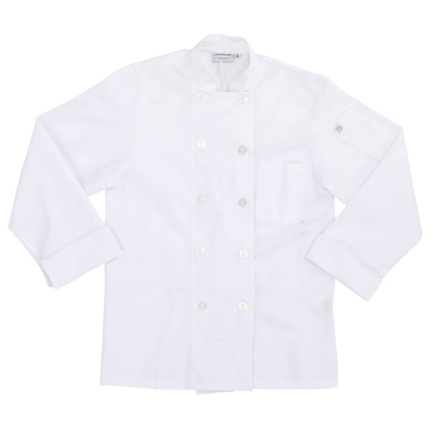 Chef Works WCCW-WHT-S Le Mans Chef Coat Poly/Cotton with Plastic Buttons - S