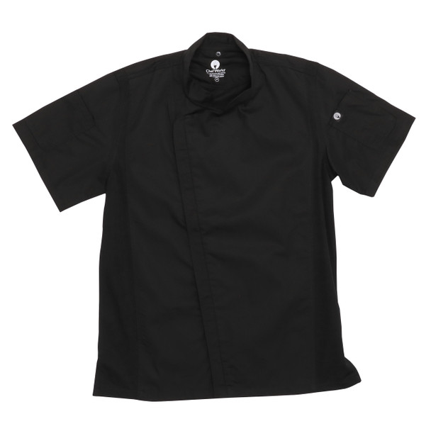 Chef Works BCSZ009BLKL Springfield Chef Coat, Short Sleeve, Black, Zipper, Large