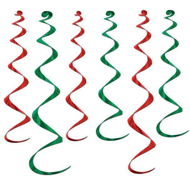 Beistle 50065-RG Twirly Whirlys, Reg & Green, 24" - 36" (6pcs/Pack)