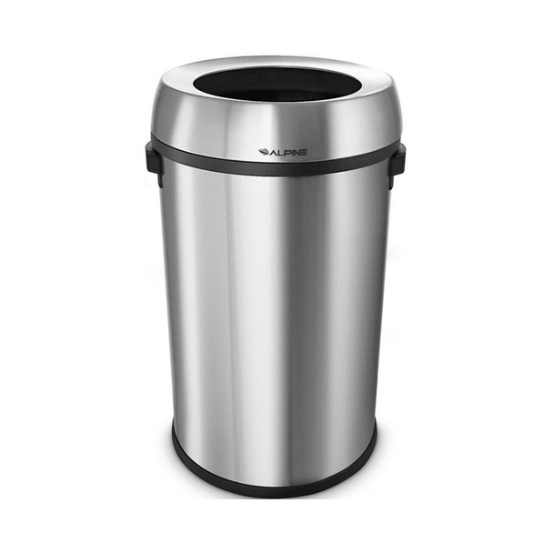 Alpine 470-65L Open Top Trash Can, 17 Gallons, Stainless Steel