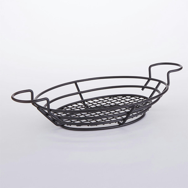 American Metalcraft BSKB811 Black Oval Wire Basket with Ramekin Holder , 11" x 8"