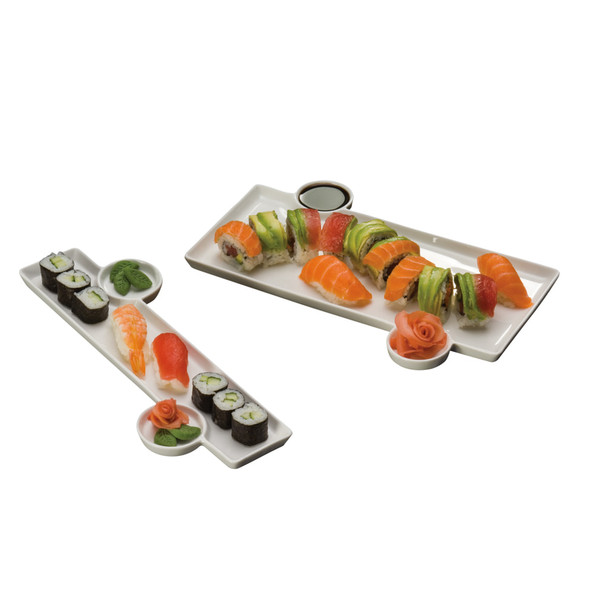 American Metalcraft PORS140 Porcelain Tray W/Built-In Sauce Cup, 13"L x 9"W