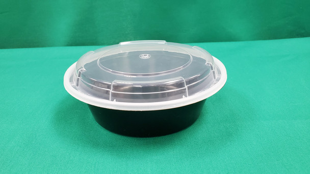 Plastic Container & Lid, 24oz, 7" Round, Black (150/cs)