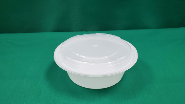 PLASTIK SR-723W Plastic Container & Lid, 24oz, 7" Round, White (150/cs)
