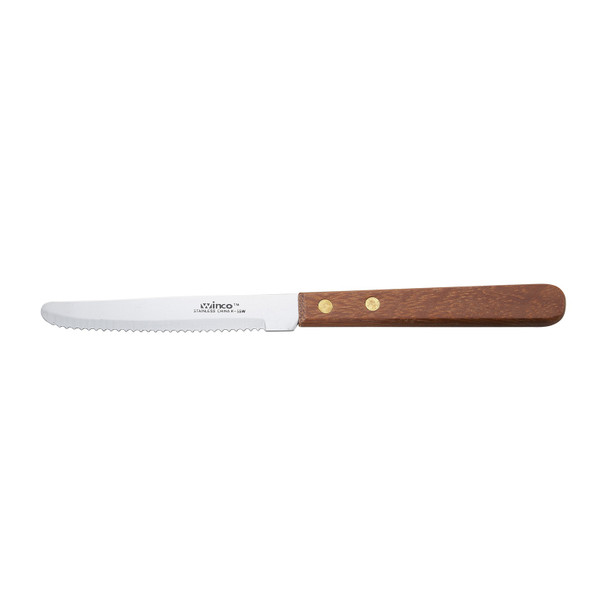 Winco K-55W Steak Knives, 4-1/2", Round Tip, Wooden Handle (12/Box)