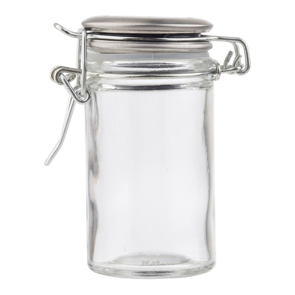 Tablecraft 10106 Spice Jar, 2 oz., Glass, Resealable Stainless Top