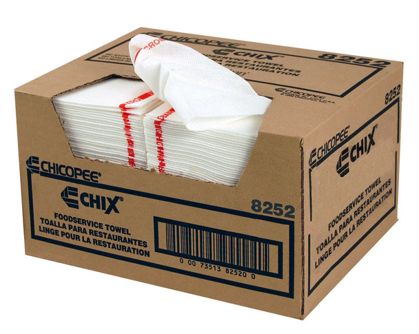 Chicopee 8252 13" x 21" Chix Towel, White w/ Red Print, 150/Case Chicopee 8252 13" x 21" Chix Towel, White w/ Red Print, 150/Case