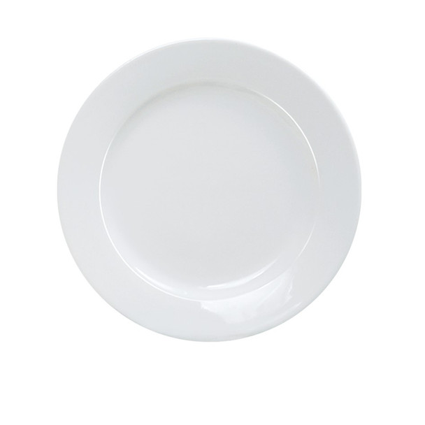 Yanco AC-26 16" Super White Round Porcelain Platter, Rolled Edge - 4/Case