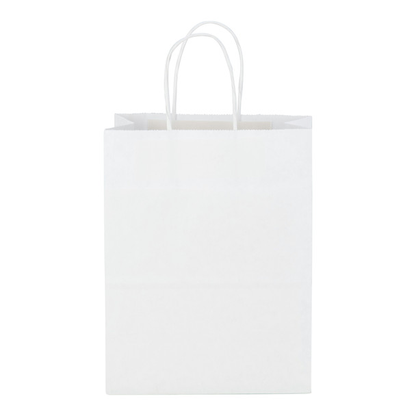 Duro 84598 Tempo White Paper Shopping Bags, 8" x 5" x 10" (250/Case)