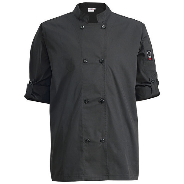 Winco UNF-12KS Chef Jacket, Roll Tab Long Sleeve, Black, Small