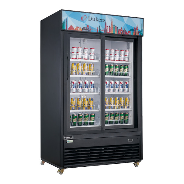Dukers DSM-40SR 47 1/4" Two Sliding Glass Doors Merchandiser Refrigerator - Black Exterior Dukers DSM-40SR 47 1/4" Two Sliding Glass Doors Merchandiser Refrigerator - Black Exterior