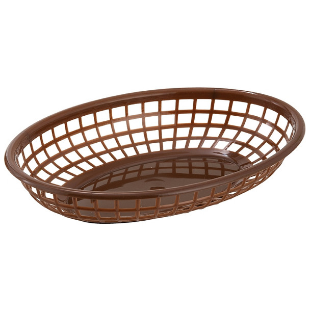 Winco PFB-10B Oval Plastic Food Basket, Brown, 9.5" x 5" x 2", 12/Pack