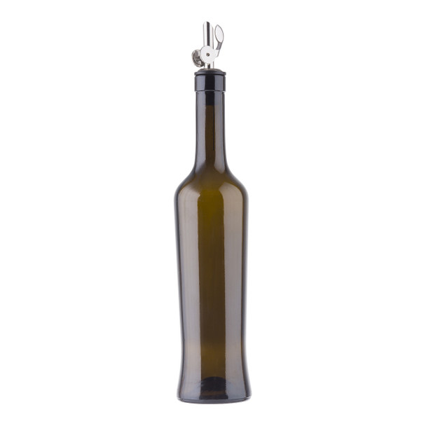 Tablecraft 10376 Dark Green Oil & Vinegar Glass Bottle with Stainless Steel Pourer, 17 oz.