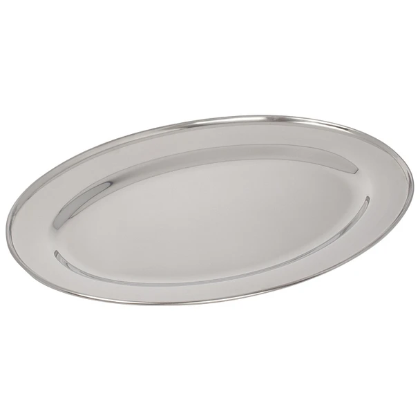 Winco OPL-16 Stainless Steel Oval Platter, 16" x 10-1/4"