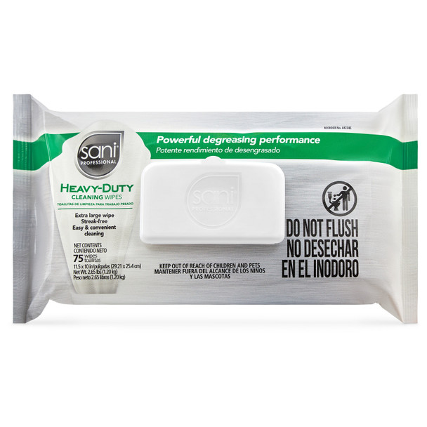 Sani Professional A12345 Multi Surface Cleaning & Degreaser Wipes, 75 Count