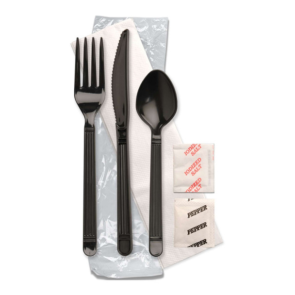 D&W F250E3PCSPKIT Cutlery Combo Ebony Fork, Knife, & Spoon, Salt & Pepper Meal Kit (250/Case)
