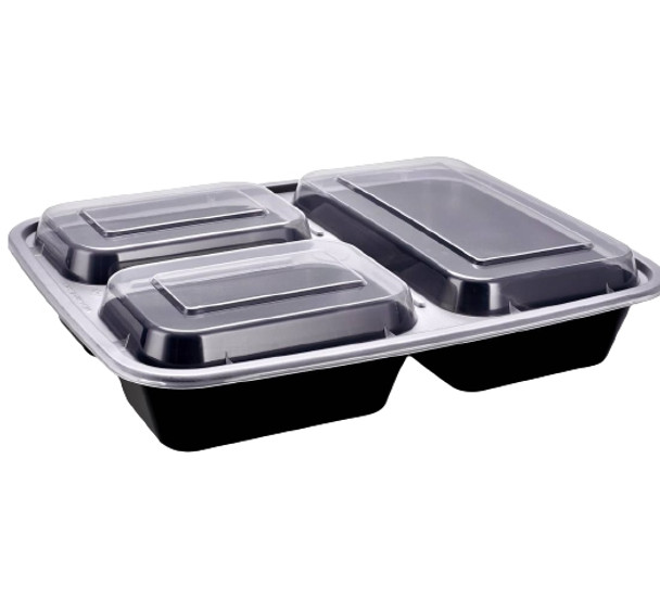 PLASTIK SR-333B Plastic Container & Lid, 3-Section, 32 Oz., 9" x 7", Black (150/cs) PLASTIK SR-333B Plastic Container & Lid, 3-Section, 32 Oz., 9" x 7", Black (150/cs)