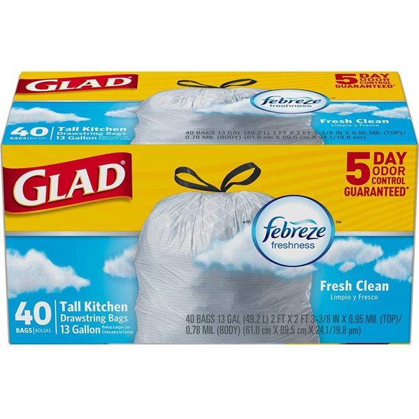 Glad Tall Kitchen Drawstring Liners, Fresh Clean (40 Count/Box) Glad Tall Kitchen Drawstring Liners, Fresh Clean (40 Count/Box)