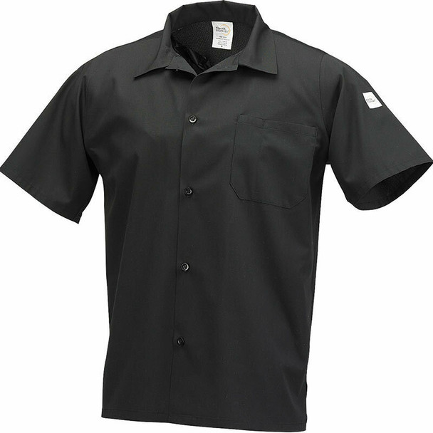 Mercer M60200BKL Black Unisex Cook Shirt, Short Sleeve, Large