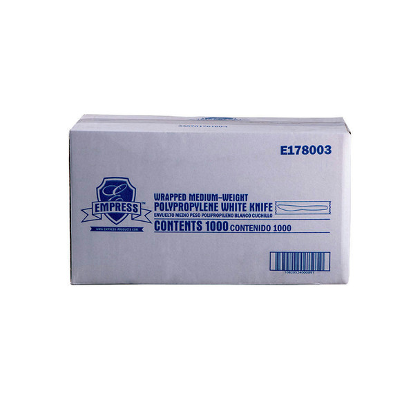 Empress E178003 Individually Wrapped White Medium Weight Polypropylene Knife (1000/Case)