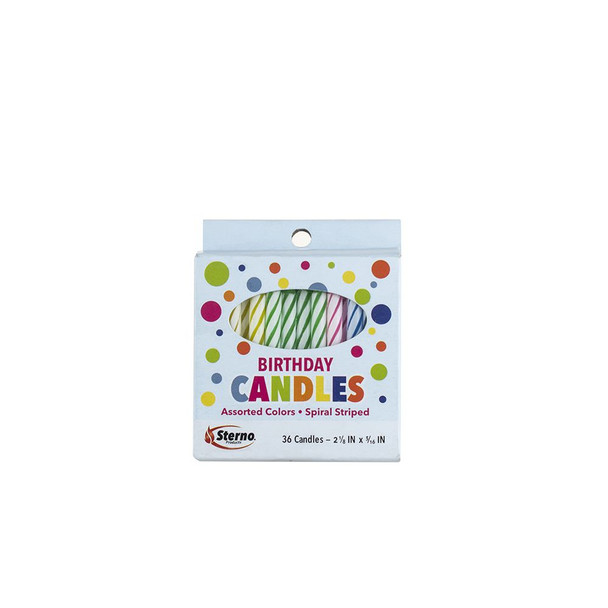 Sterno 40180 Birthday Candle, Assorted Colors, 36/Pack (12Pack/Case)