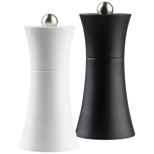 Tablecraft 10925 Salt & Pepper Mill Set, 5", Acrylic, Black & White Tablecraft 10925 Salt & Pepper Mill Set, 5", Acrylic, Black & White