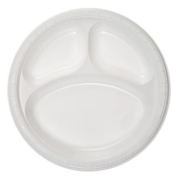King Zak 12151 Plastic Compartment Plate, 10", 3-Section, White (50/Pack) King Zak 12151 Plastic Compartment Plate, 10", 3-Section, White (50/Pack)