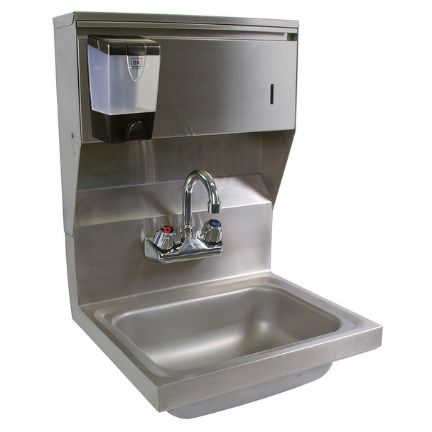 BK BKHS-W-1410-4D-TD-PG HStainless Steel Hand Sink with Faucet Towel & Soap Dispenser 2 Holes BK BKHS-W-1410-4D-TD-PG HStainless Steel Hand Sink with Faucet Towel & Soap Dispenser 2 Holes