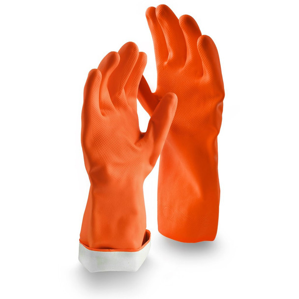 Libman 1325 Latex Gloves, 13", Cotton Lining, Orange, Large (1-Pair)