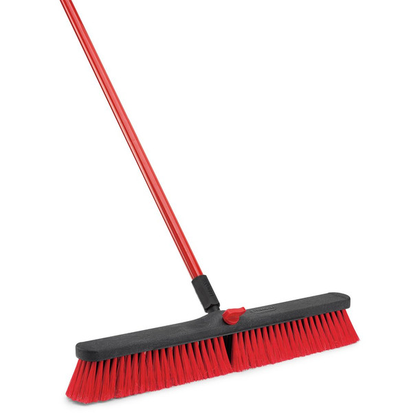 Libman 805 Push Broom, 24", Multi Surface, with Red Steel Handle