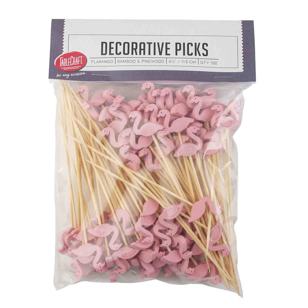 Tablecraft 11202 Decorative Picks, Wooden, Flamingo (Pack/100pcs)