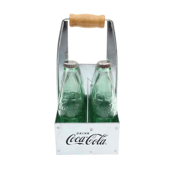 Tablecraft CC339NG Coca-Cola Salt & Pepper Shaker Set, Galvanized Rack