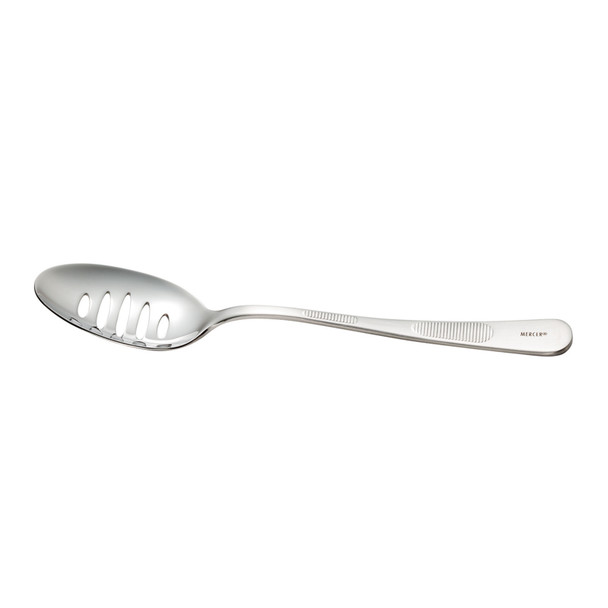 Mercer Culinary M35141 7 7/8" Stainless Steel Slotted Bowl Plating Spoon