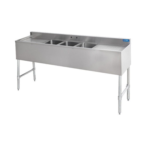 Sapphire SMBS-3D Underbar Sink, 3 Compartment, 10"x14"x10", Left & Right Drainboard