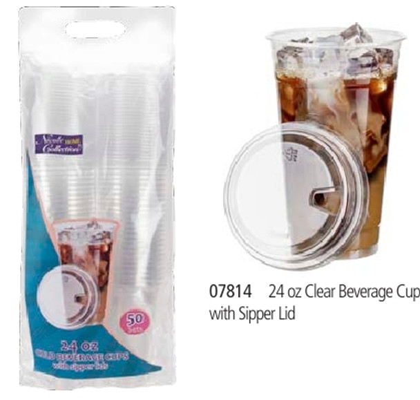 King Zak 07814 Clear Plastic Cups & Strawless Lids, 24 oz (Pack/50 Set) King Zak 07814 Clear Plastic Cups & Strawless Lids, 24 oz (Pack/50 Set)