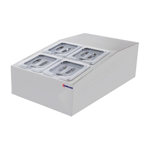Omcan RS-CN-0004 15" Countertop Refrigerated Prep Rail with 4 x GN 1/6 Pans Capacity Omcan RS-CN-0004 15" Countertop Refrigerated Prep Rail with 4 x GN 1/6 Pans Capacity