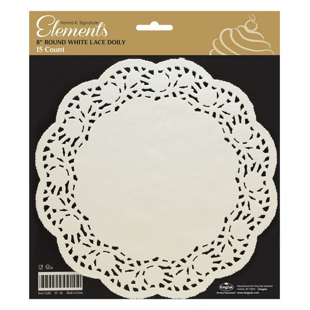 King Zak 15283 8" Round White Lace Doily (15pcs/Pack)